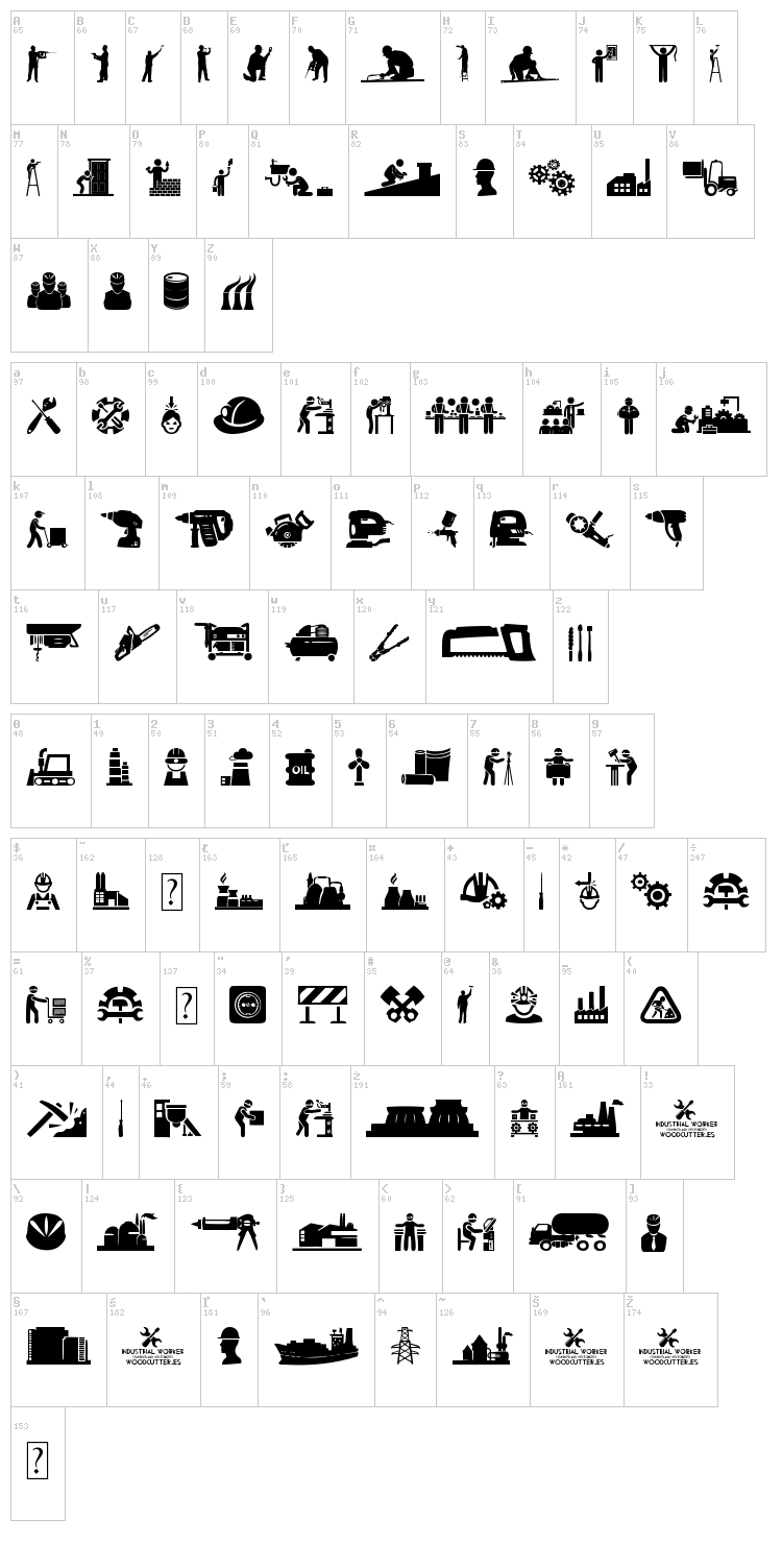 Industrial Worker font map